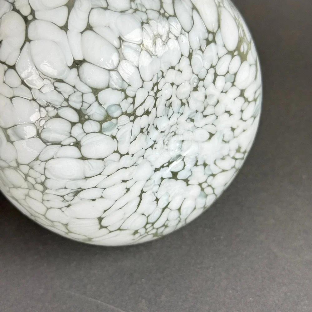 Art Glass Vase White speckled beans Mottled Hand Blown 8